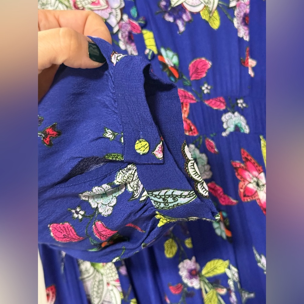 Maeve Anthropologie Maplewood Blue Floral Long Sleeves Button Dress Size XL - Picture 6 of 14